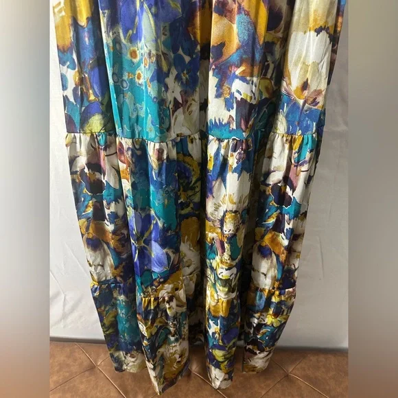 Nicole Miller Floral Maxi Dress in Blue, Teal & Gold - Picture 6 of 12